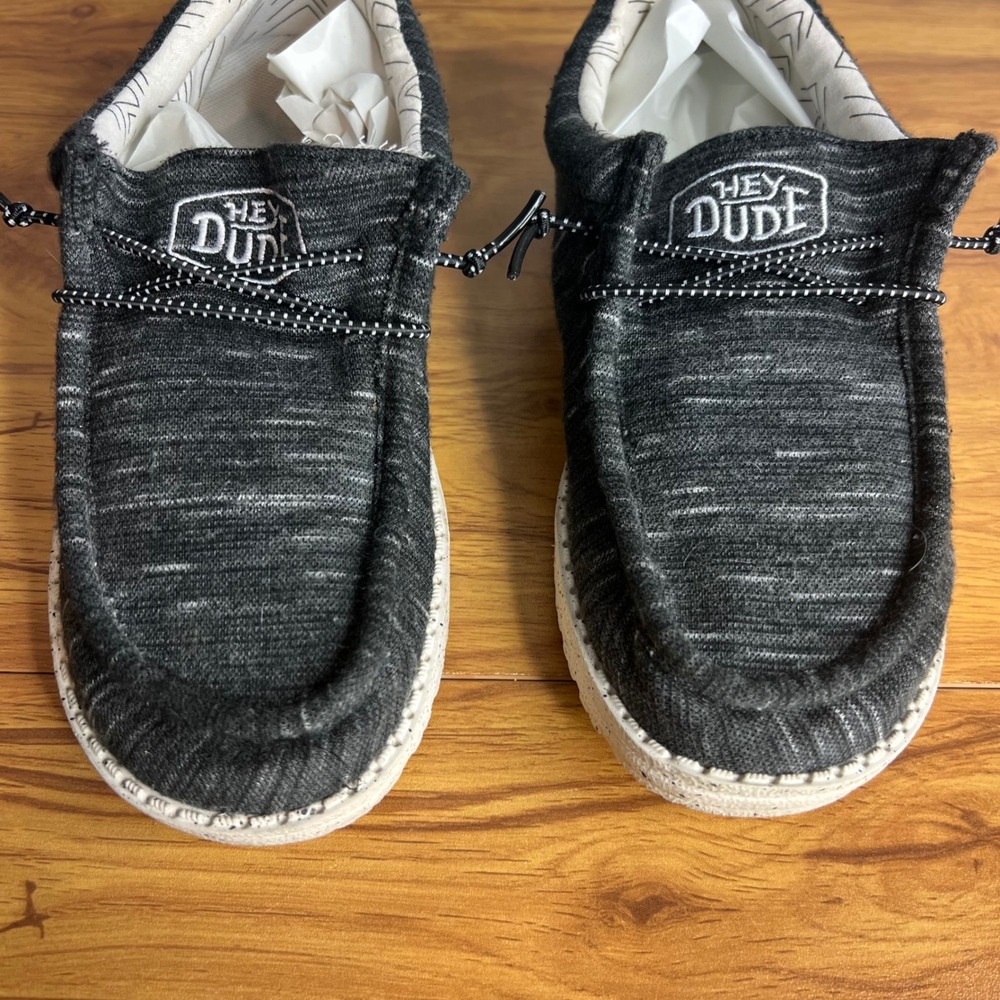 Hey Dude Wally Youth Stretch Black Casual Shoes Boys Girls Size YT4 Slip On - Picture 4 of 9
